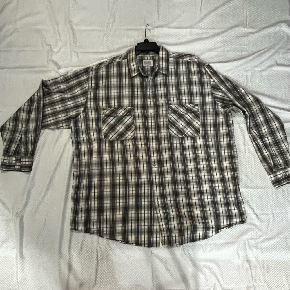 Retro Casual Pearl Snap  Shirt with Checkered Pattern 3xL long tail